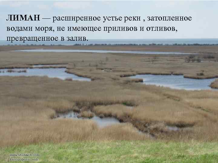 ЛИМАН — расширенное устье реки , затопленное водами моря, не имеющее приливов и отливов,