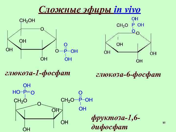 Сложные эфиры in vivo глюкоза-1 -фосфат глюкоза-6 -фосфат фруктоза-1, 6 дифосфат 90 