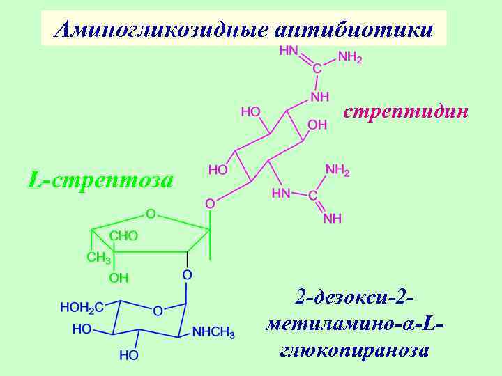 Аминогликозидные антибиотики стрептидин L-стрептоза 2 -дезокси-2 метиламино-α-Lглюкопираноза 
