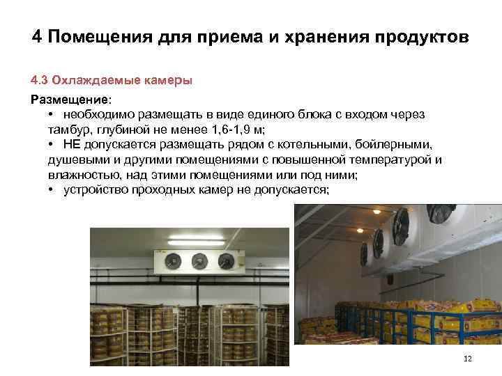 4 Помещения для приема и хранения продуктов 4. 3 Охлаждаемые камеры Размещение: • необходимо