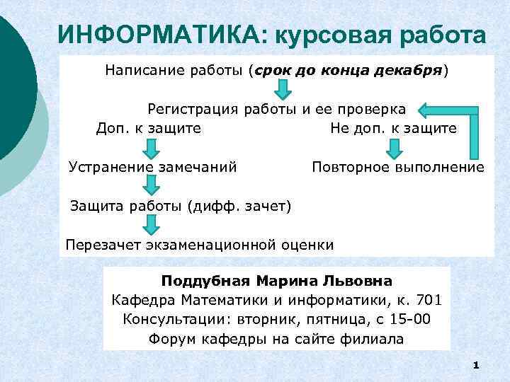 ИНФОРМАТИКА: курсовая работа Написание работы (срок до конца декабря) Регистрация работы и ее проверка