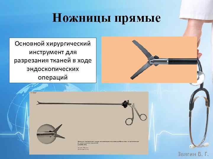 Ножницы прямые Основной хирургический инструмент для разрезания тканей в ходе эндоскопических операций Звягин В.