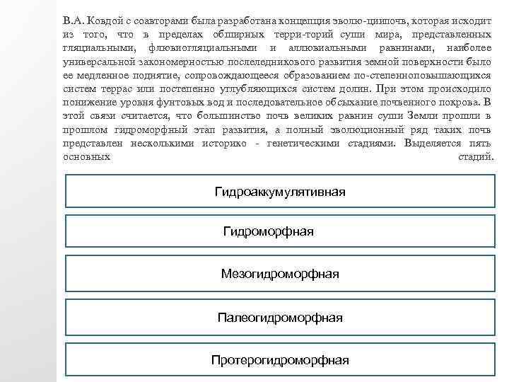 В. А. Ковдой с соавторами была разработана концепция эволю циипочв, которая исходит из того,