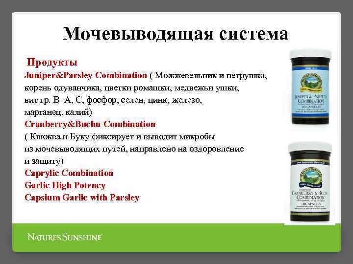 Мочевыводящая система Продукты Juniper&Parsley Combination ( Можжевельник и петрушка, корень одуванчика, цветки ромашки, медвежьи