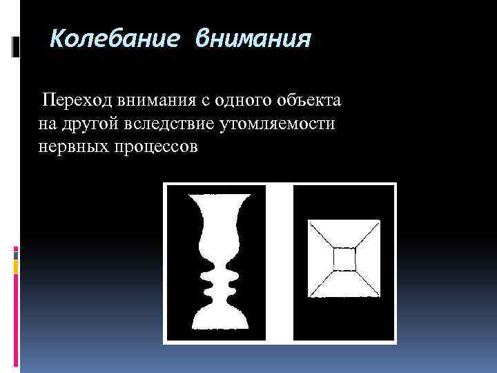 Колебание внимания Переход внимания с одного объекта на другой вследствие утомляемости нервных процессов 