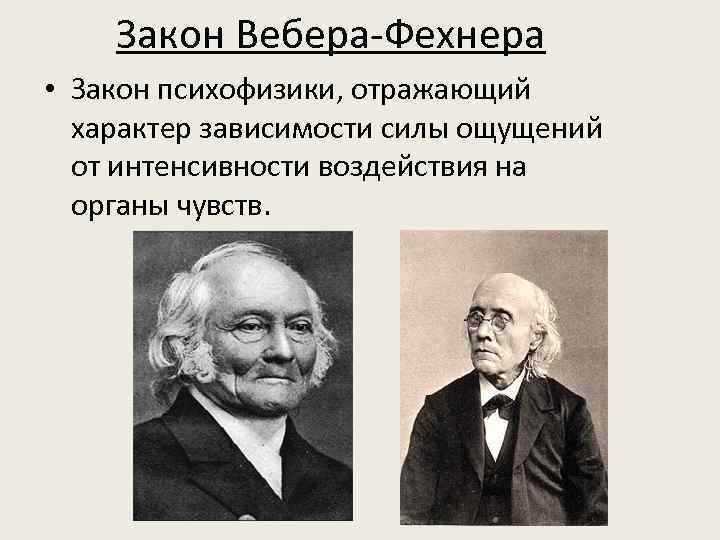 Закон Вебера-Фехнера • Закон психофизики, отражающий характер зависимости силы ощущений от интенсивности воздействия на