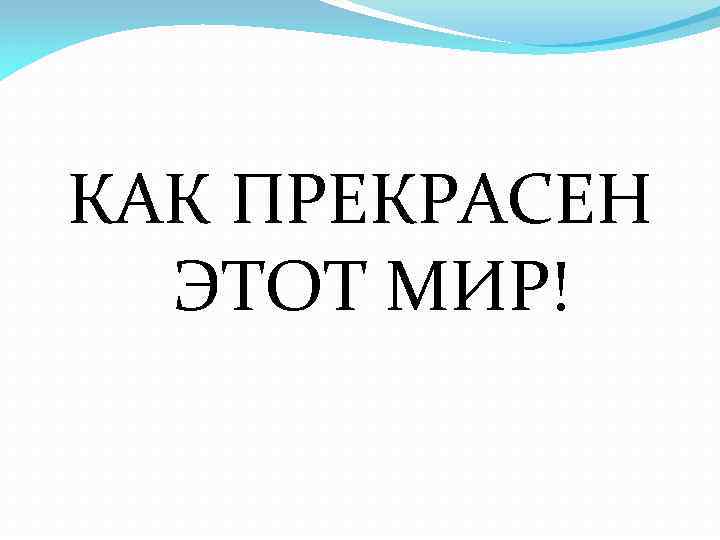 КАК ПРЕКРАСЕН ЭТОТ МИР! 