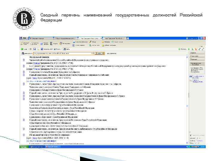 Сводный перечень наименований государственных должностей Российской Федерации 