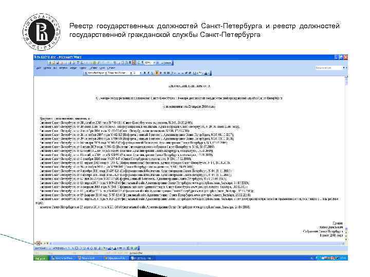 Реестр государственных должностей Санкт-Петербурга и реестр должностей государственной гражданской службы Санкт-Петербурга 