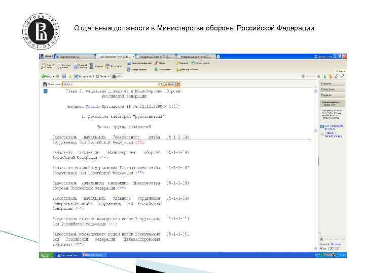 Отдельные должности в Министерстве обороны Российской Федерации 