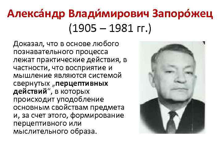 Алекса ндр Влади мирович Запоро жец (1905 – 1981 гг. ) Доказал, что в