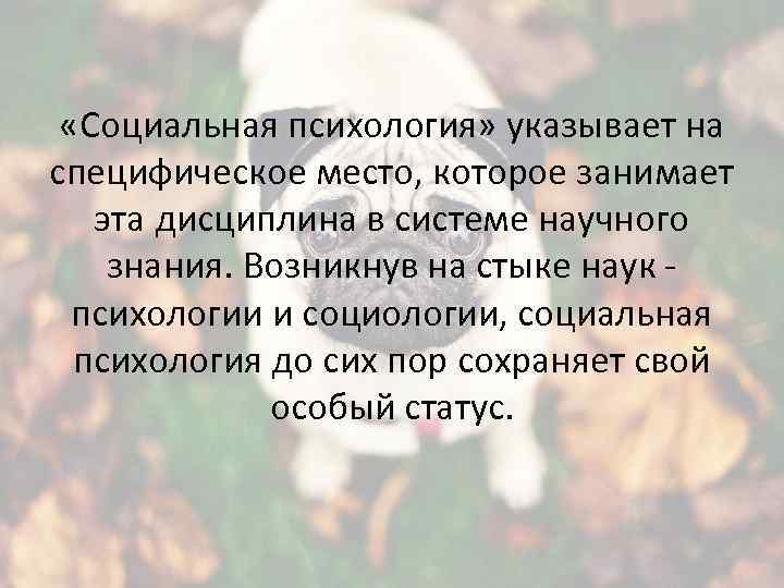  «Социальная психология» указывает на специфическое место, которое занимает эта дисциплина в системе научного