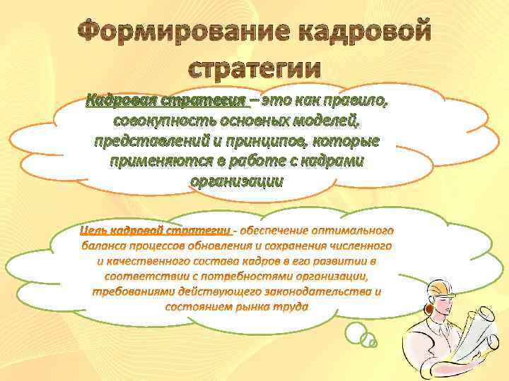 Формирование кадровой стратегии Кадровая стратегия – это как правило, совокупность основных моделей, представлений и