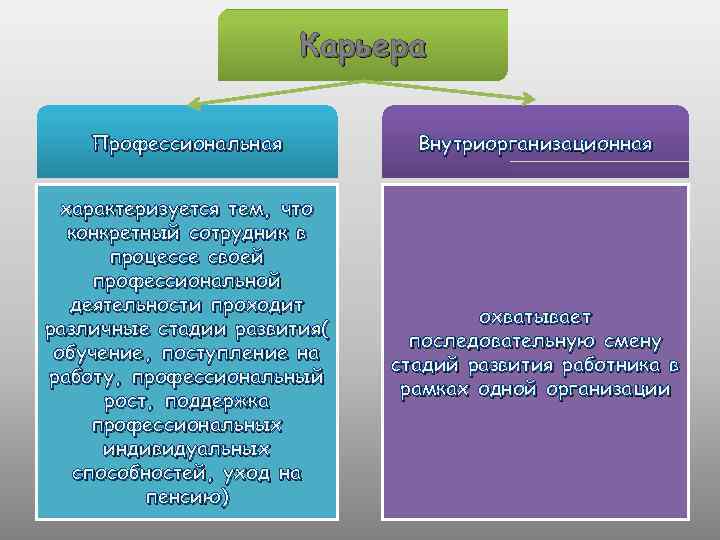 Карьера Профессиональная Внутриорганизационная характеризуется тем, что конкретный сотрудник в процессе своей профессиональной деятельности проходит