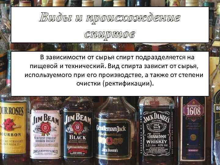 Виды и происхождение спиртов В зависимости от сырья спирт подразделяется на пищевой и технический.