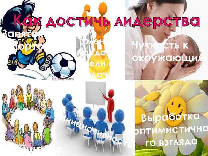 Как достичь лидерства Занятия спортом. Умение Чуткость к определять окружающим цели и задачи. Выработка