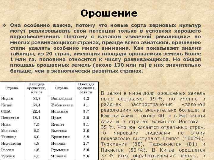 Орошение v Она особенно важна, потому что новые сорта зерновых культур могут реализовывать свои