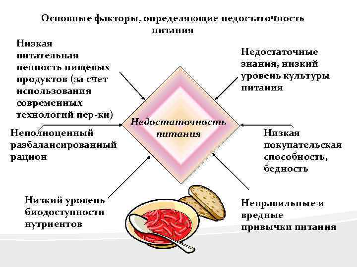 Пищевые факторы. Основные факторы определяющие рацион питания человека. Факторы влияющие на питание. Недостаточность статуса питания. Фундаментальные факторы в питании человека.