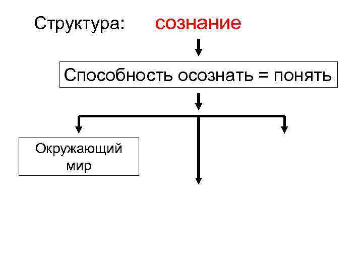 Структура: сознание Способность осознать = понять Окружающий мир 