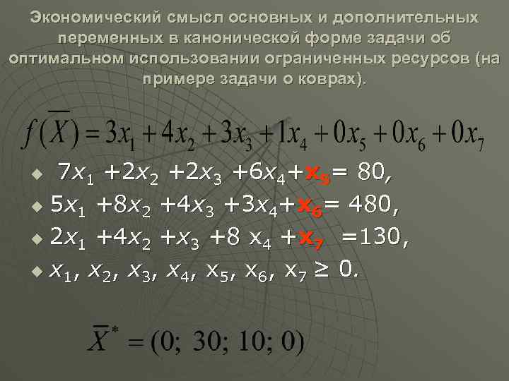 Экономический смысл основных и дополнительных переменных в канонической форме задачи об оптимальном использовании ограниченных