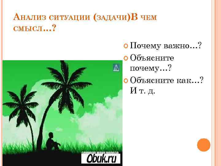АНАЛИЗ СИТУАЦИИ (ЗАДАЧИ). ЧЕМ В СМЫСЛ…? Почему важно…? Объясните почему…? Объясните как…? И т.