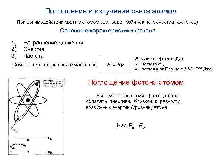 Поглощение и излучение света атомом При взаимодействии света с атомом свет ведет себя как