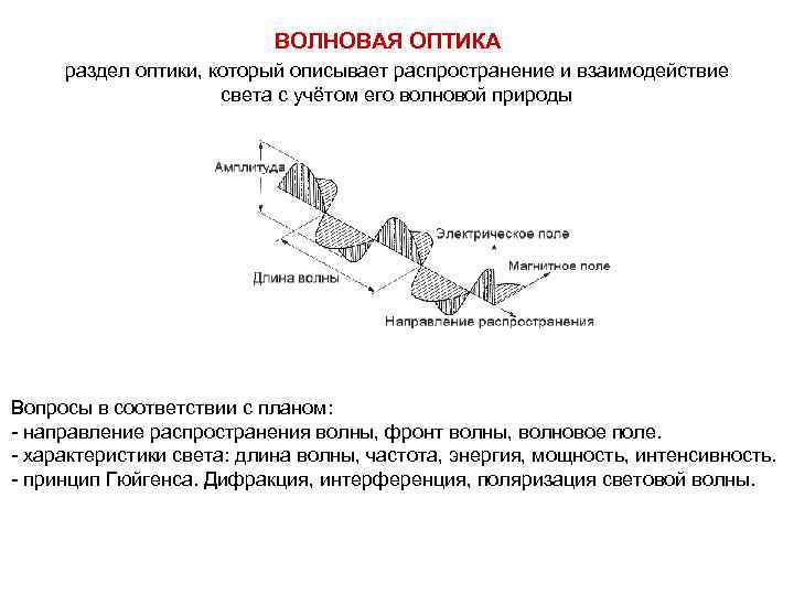 ВОЛНОВАЯ ОПТИКА раздел оптики, который описывает распространение и взаимодействие света с учётом его волновой