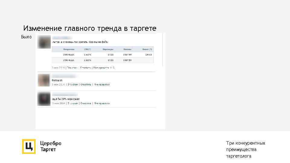 Изменение главного тренда в таргете Было Три конкурентных преимущества таргетолога 
