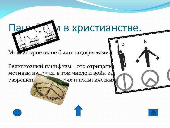 Пацифизм в христианстве. Многие христиане были пацифистами. Религиозный пацифизм – это отрицание по религиозным