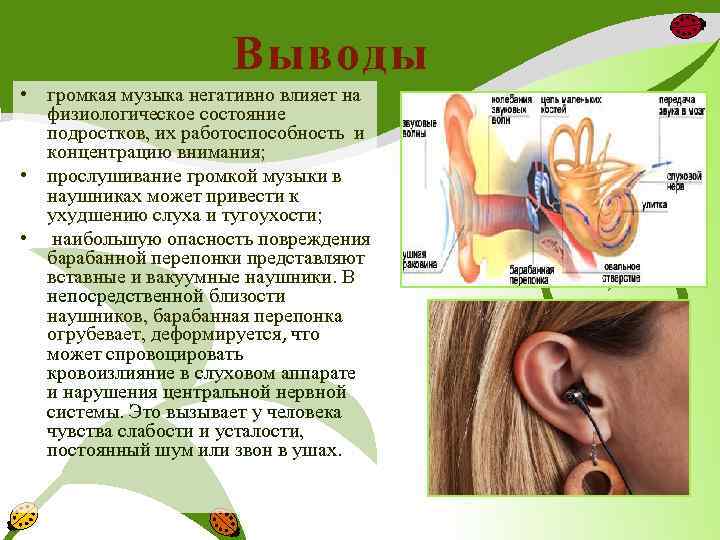 Выводы • громкая музыка негативно влияет на физиологическое состояние подростков, их работоспособность и концентрацию