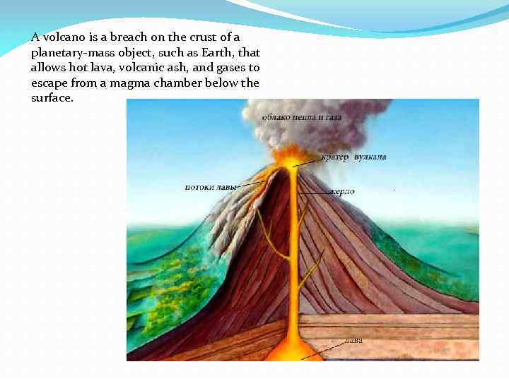 A volcano is a breach on the crust of a planetary-mass object, such as