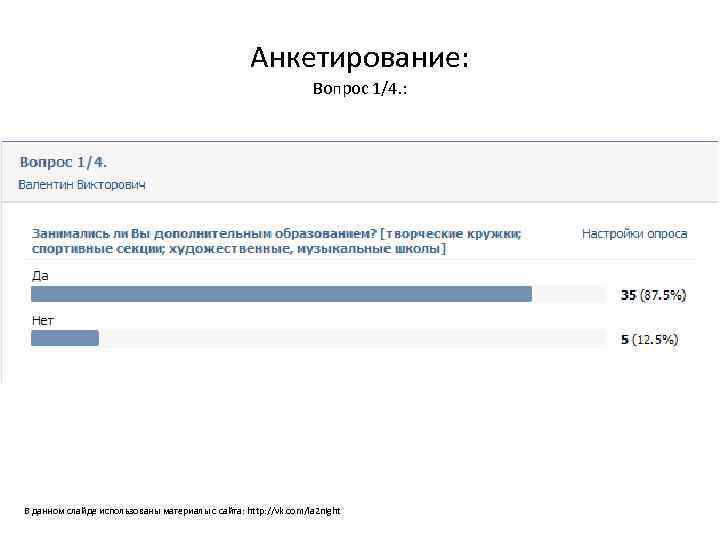 Анкетирование: Вопрос 1/4. : В данном слайде использованы материалы с сайта: http: //vk. com/la