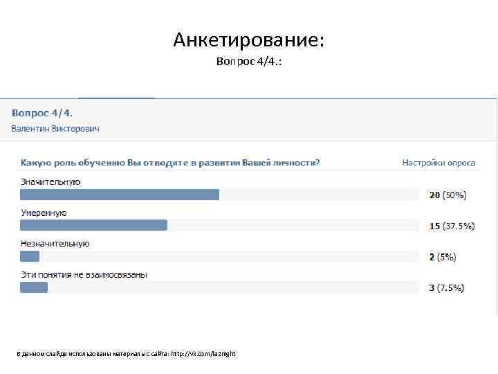 Анкетирование: Вопрос 4/4. : В данном слайде использованы материалы с сайта: http: //vk. com/la