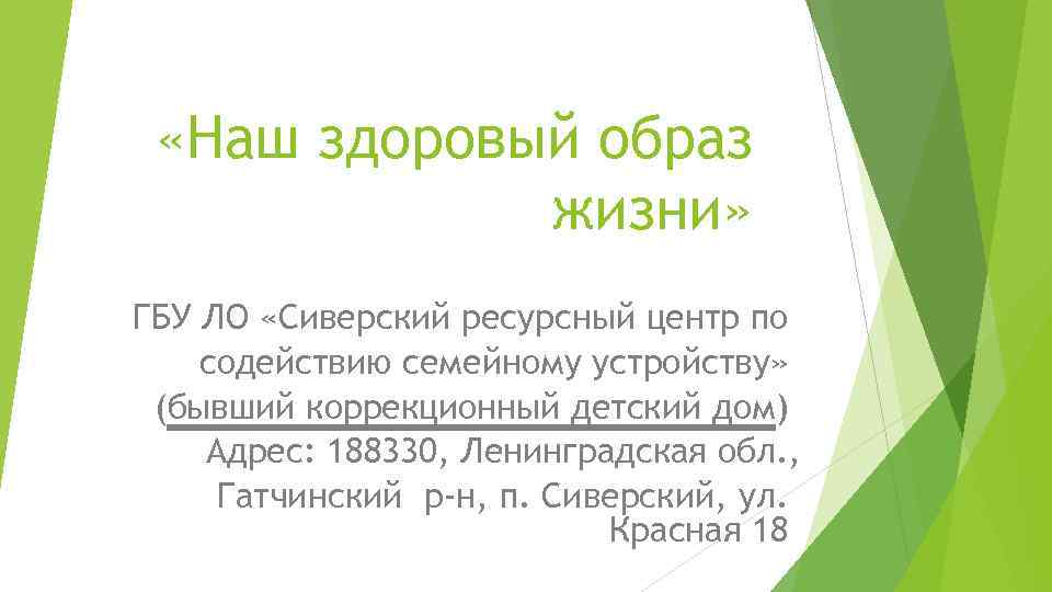  «Наш здоровый образ жизни» ГБУ ЛО «Сиверский ресурсный центр по содействию семейному устройству»