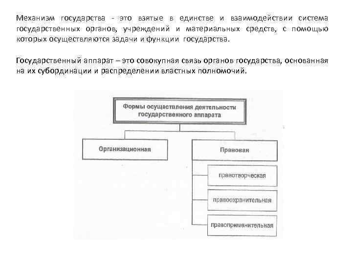 Механизм государства - это взятые в единстве и взаимодействии система государственных органов, учреждений и