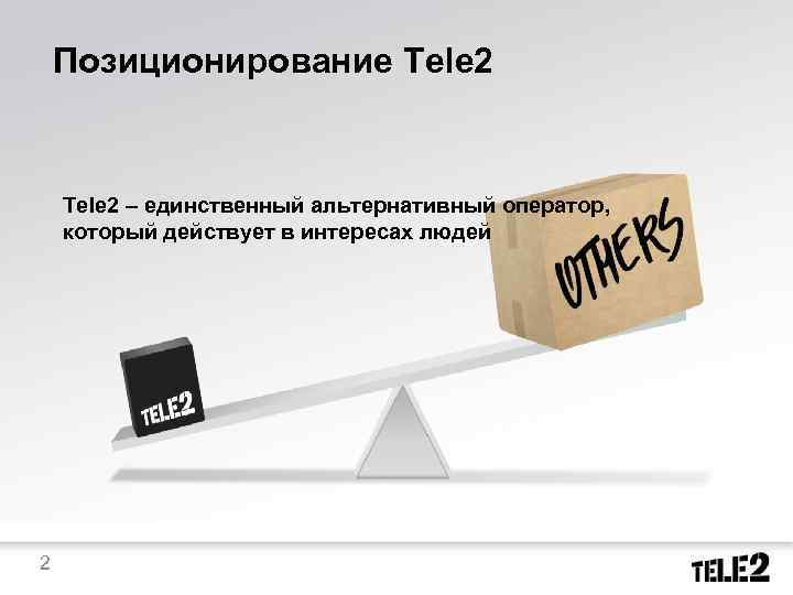 Позиционирование Tele 2 – единственный альтернативный оператор, который действует в интересах людей 2 