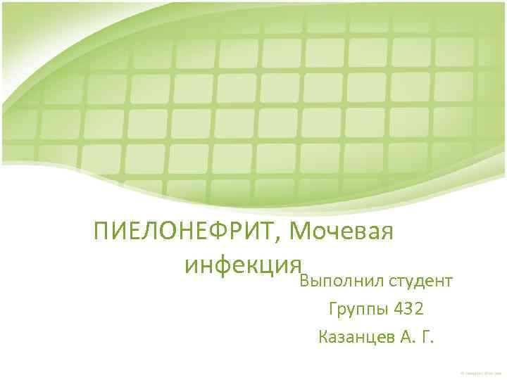 ПИЕЛОНЕФРИТ, Мочевая инфекция. Выполнил студент Группы 432 Казанцев А. Г. 