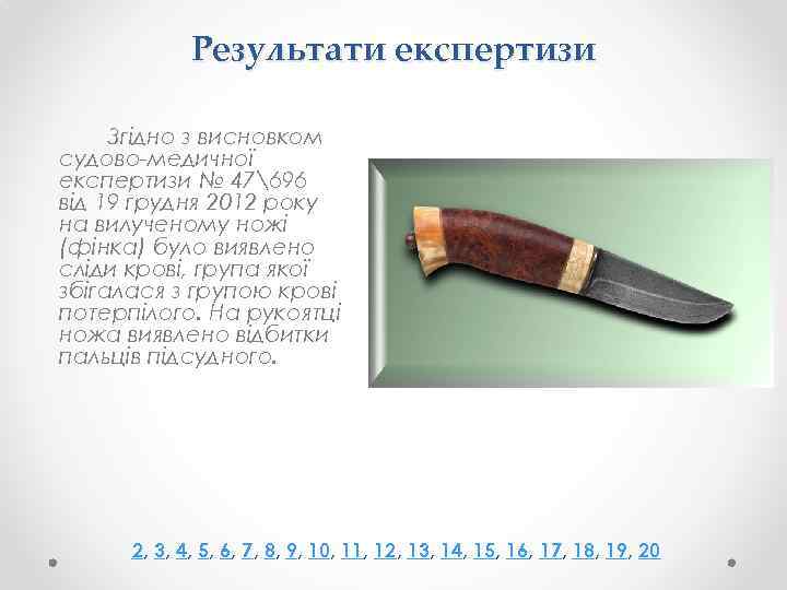 Результати експертизи Згідно з висновком судово-медичної експертизи № 47696 від 19 грудня 2012 року