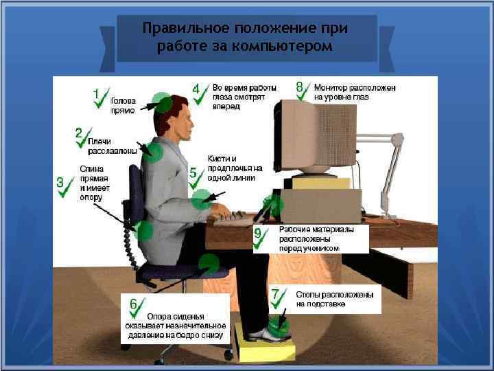 Правильное положение при работе за компьютером 