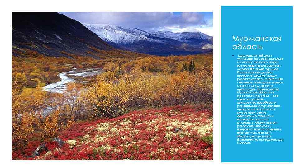 Мурманская область ◦ Мурманская область уникальна по своей природе и климату, поэтому имеет все