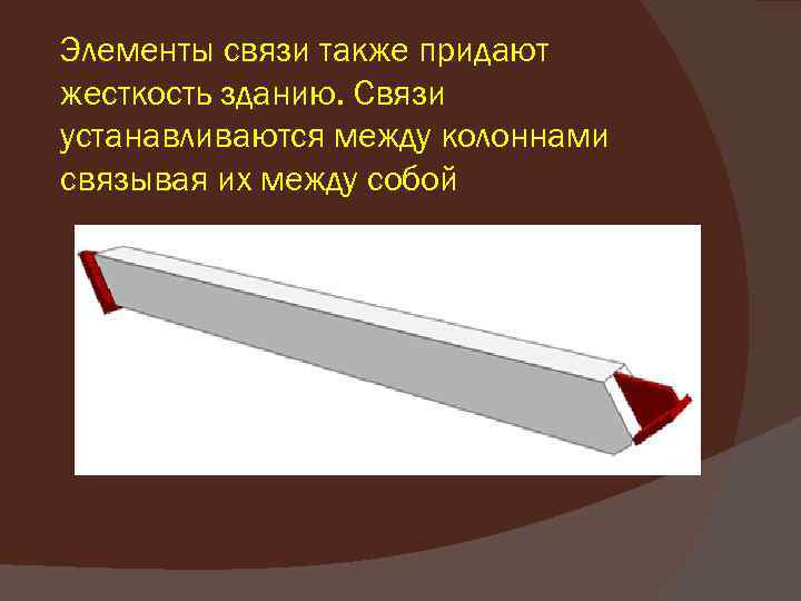 Элементы связи также придают жесткость зданию. Связи устанавливаются между колоннами связывая их между собой