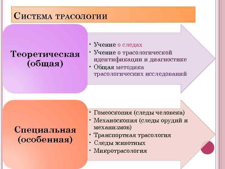 СИСТЕМА ТРАСОЛОГИИ Теоретическая (общая) • Учение о следах • Учение о трасологической идентификации и