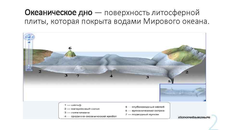  Океаническое дно — поверхность литосферной плиты, которая покрыта водами Мирового океана. 