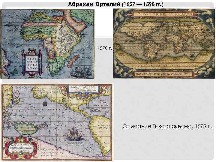 Абрахам Ортелий (1527 — 1598 гг. ) 1570 г. Описание Тихого океана, 1589 г.