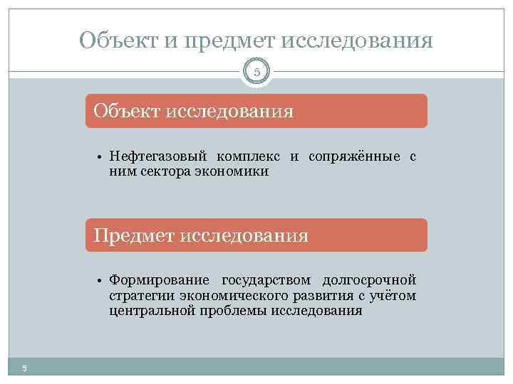 Объект и предмет исследования 5 Объект исследования • Нефтегазовый комплекс и сопряжённые с ним