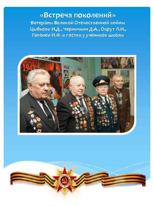  «Встреча поколений» Ветераны Великой Отечественной войны Цыбизов И. Д. , Черничкин Д. А.