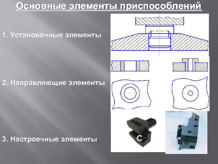 Направляющие и настроечные элементы приспособлений. Установочные элементы приспособлений. Установочные приспособления. Установочные детали приспособлений.