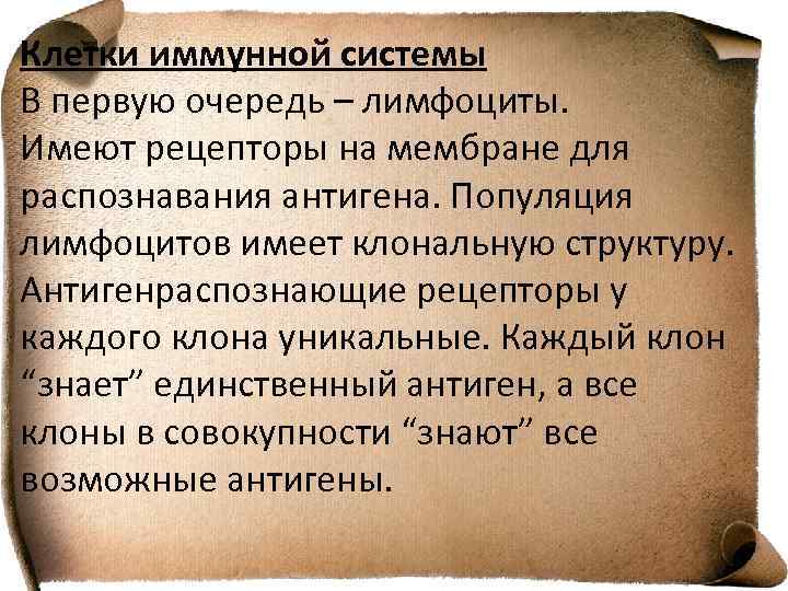 Клетки иммунной системы В первую очередь – лимфоциты. Имеют рецепторы на мембране для распознавания