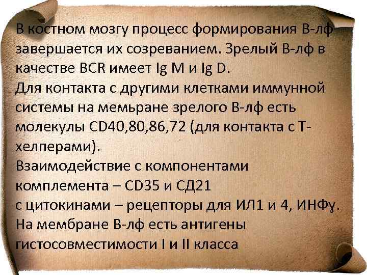 В костном мозгу процесс формирования В-лф завершается их созреванием. Зрелый В-лф в качестве BCR