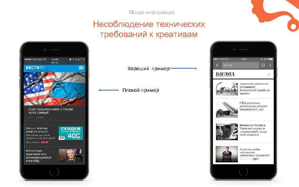 Общая информация Несоблюдение технических требований к креативам Хороший пример Плохой пример 